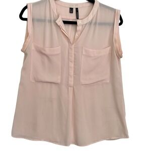 Mango SleevelessWomen Blouse Top Two Pocket Button Down Pink‎ Size S